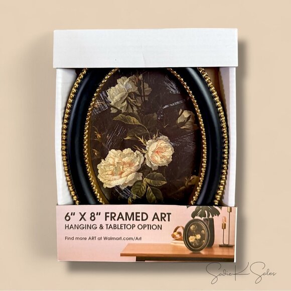 Home Decor Collection Black Wall Art, White Rose with Gold Beaded Frame 6x8 - Picture 5 of 8